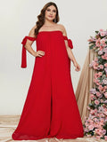 Plus Off Shoulder Sleeveless Chiffon Jumpsuits - Elonnashop