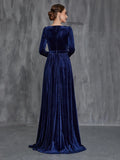 Womens' Applique Detail Split Thigh Velvet Formal Dress - Elonnashop