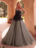 Gorgeous Strapless Rhinestone Embellished Bodice Contrast Tulle Hem Wedding Dress