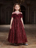 Tween Girls' Ruffle Trim Mesh Insert Sequin Prom Dress - Elonnashop