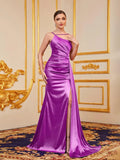 Sleek Mermaid Gown with Asymmetric Neckline - Elonnashop