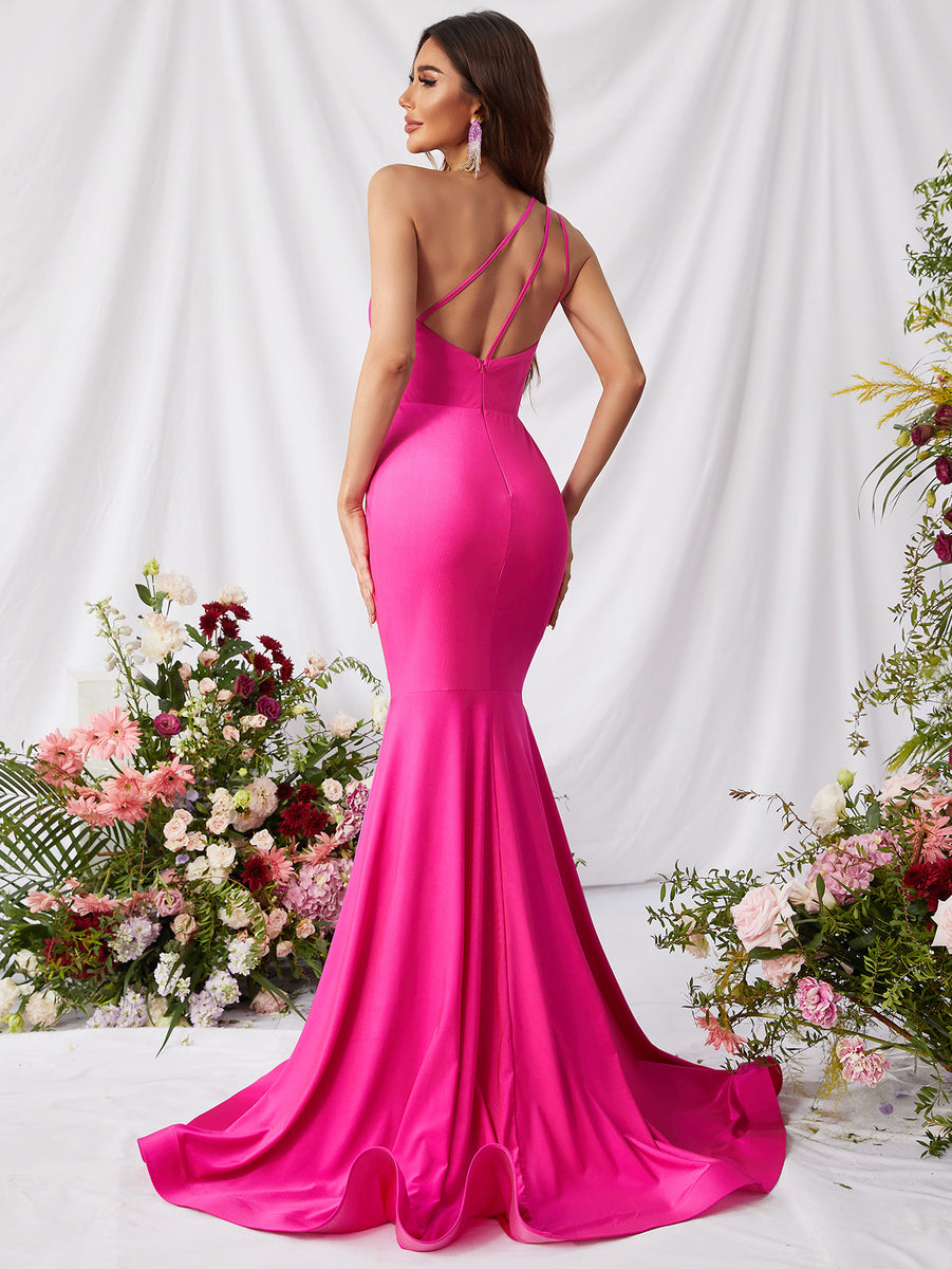 One Shoulder Sleeveless Satin Mermaid Dresses Faeriesty