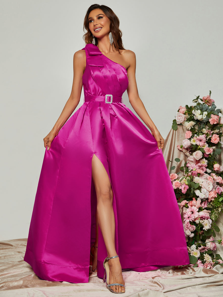 Elegant One Shoulder Sleeveless Satin A Line Dresses Faeriesty