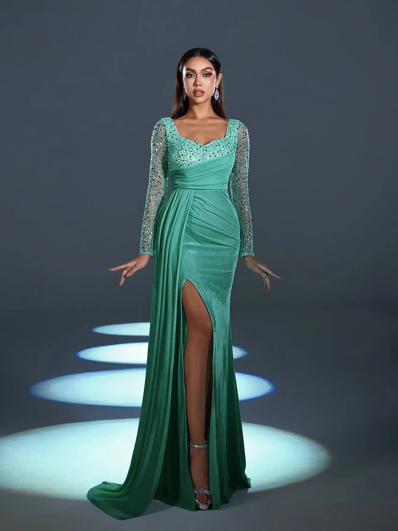 Elegant Sweetheart Neck Contrast Sequin Mermaid Hem Velvet Evening Dress