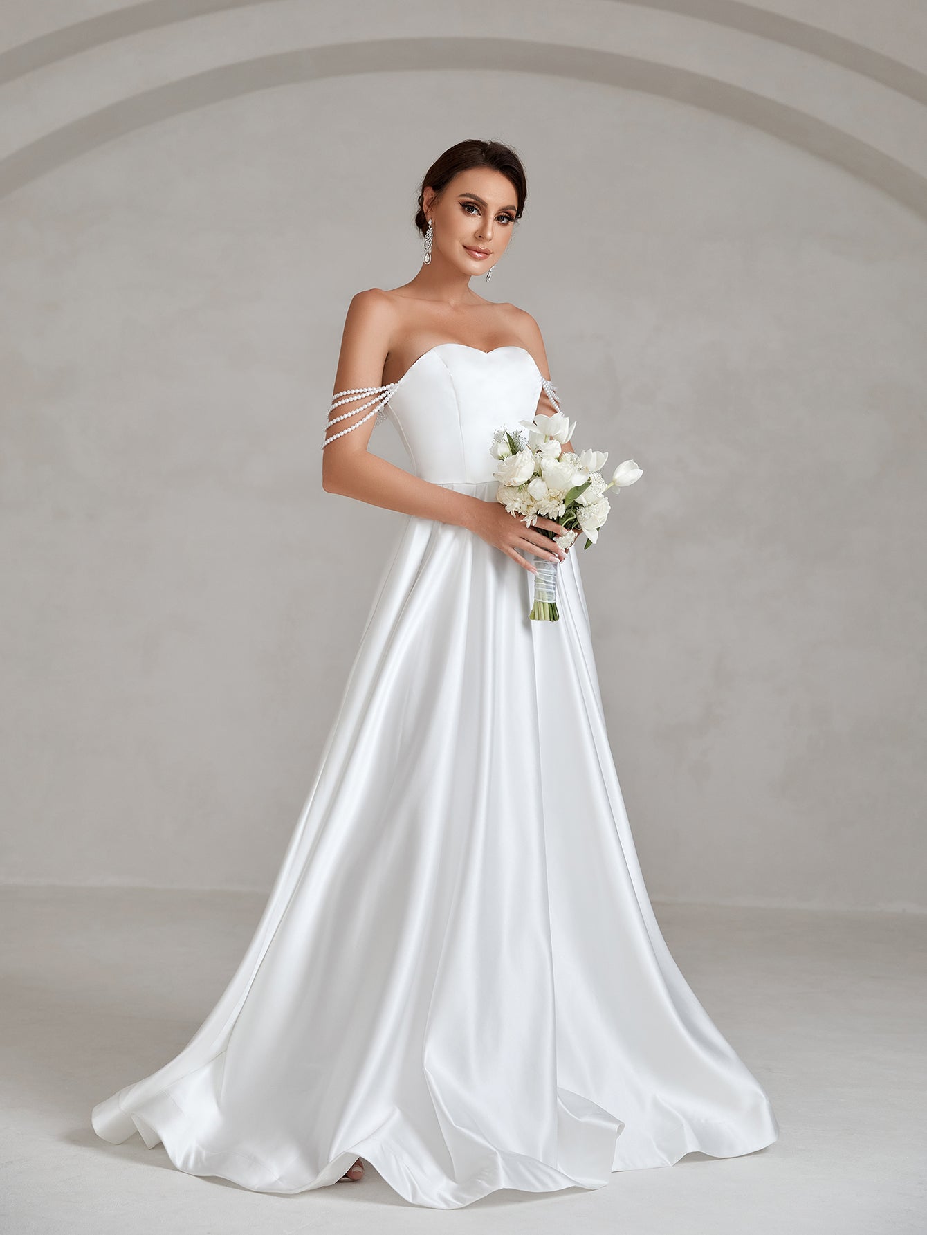 Chain Detail Satin Tube Wedding Dress