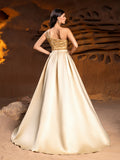 One Shoulder Satin Overlay Sequin Mermaid Dresses