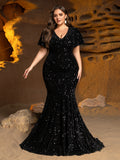 Plus V Neck Short Sleeve Backless Mermaid Dresses