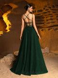 Glitter Backless Lace Up Split Cami Party Dress