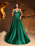 Plunging Neck Floor Length Satin Cami Party Dress