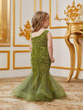 Young Girls' Mesh Insert Mermaid Hem Sequin Dress - Elonnashop