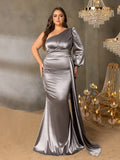 Plus Elegant Off-The-Shoulder Lantern Sleeve Fishtail Plus-Size Evening Gown For Formal Wear: Black-Tie Galas, Wedding Receptions, Awards Ceremonies, Charity Balls, Red-Carpet Events