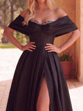 Gorgeous Off Shoulder Rhinestone Embellished Bust Satin Prom Dress Wedding Dress
