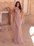 Elegant Pink Knitted Sleeveless Strapless Prom Dress, Long Flared Hem Gown with Fitted Waist and High Stretch for Glamorous Occasions