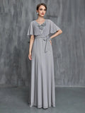 Womens' Applique Detail Butterfly Sleeves Chiffon Belted Dress - Elonnashop