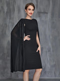 Womens' Pleated Cloak Sleeves Midi Dress - Elonnashop