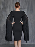 Womens' Pleated Cloak Sleeves Midi Dress - Elonnashop