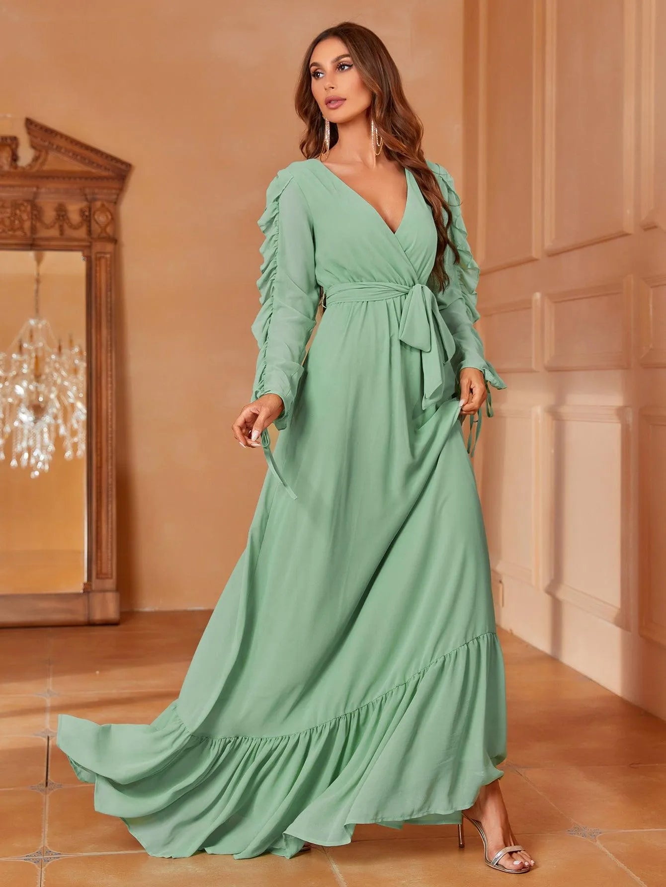 Cascading Ruffle Maxi Chiffon Party Dress