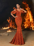 Gorgeous Maxi Sequin Flutter Sleeves Mermaid Evening Dress