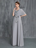 Womens' Applique Detail Butterfly Sleeves Chiffon Belted Dress - Elonnashop