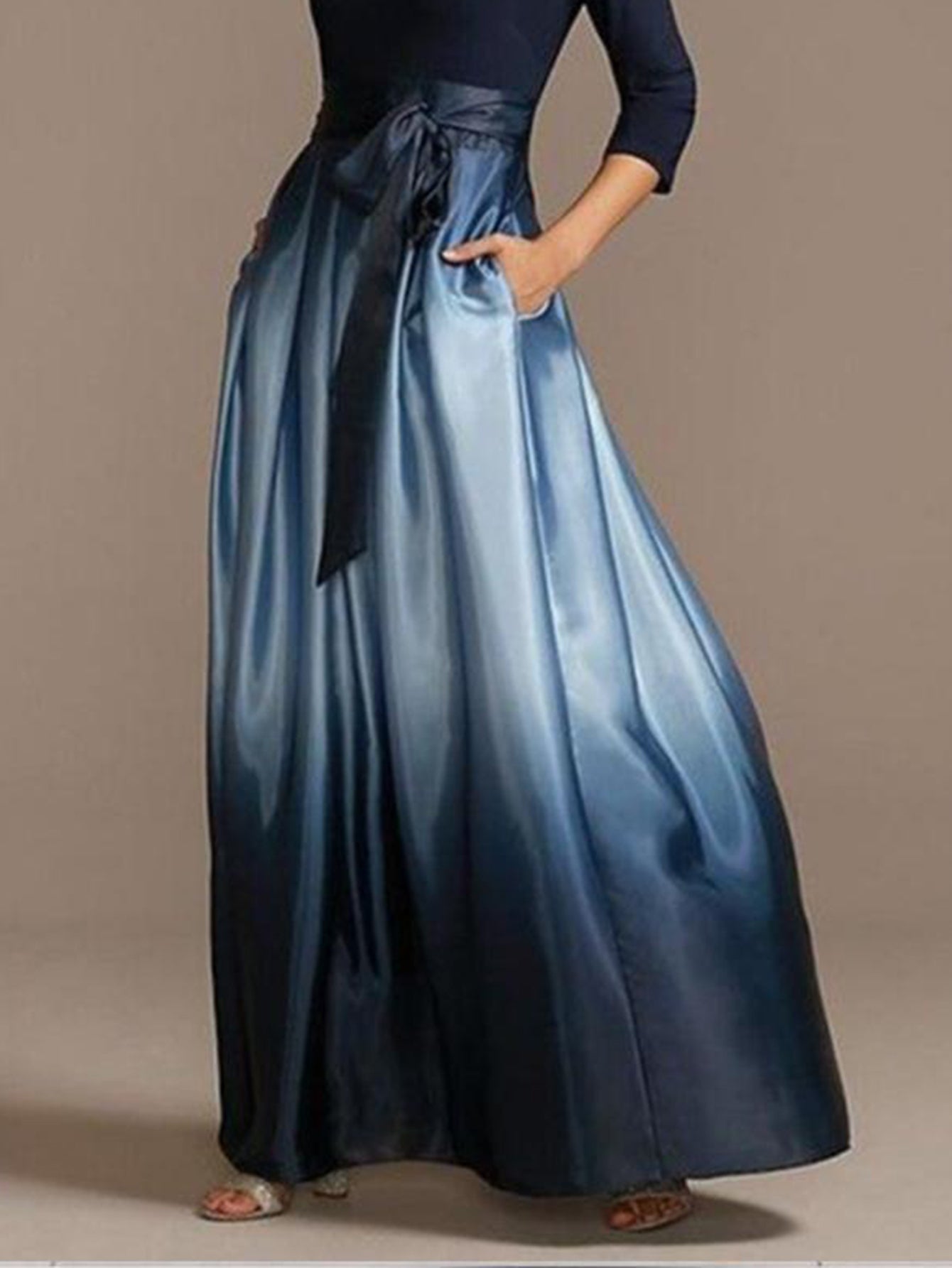 Elegant 3/4 sleeves gradient pocket evening dress