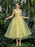Midi Elegant Strapless Gown with Back Lace-up – Spring/Summer Dress for Garden Parties, Picnics & Outdoor Events