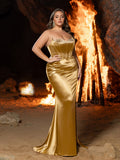 Plus Satin Formal Fishtail Gown with Sweetheart Neckline and Side Vent