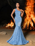 Elegant One Shoulder Sleeveless Sequin Mermaid Dresses
