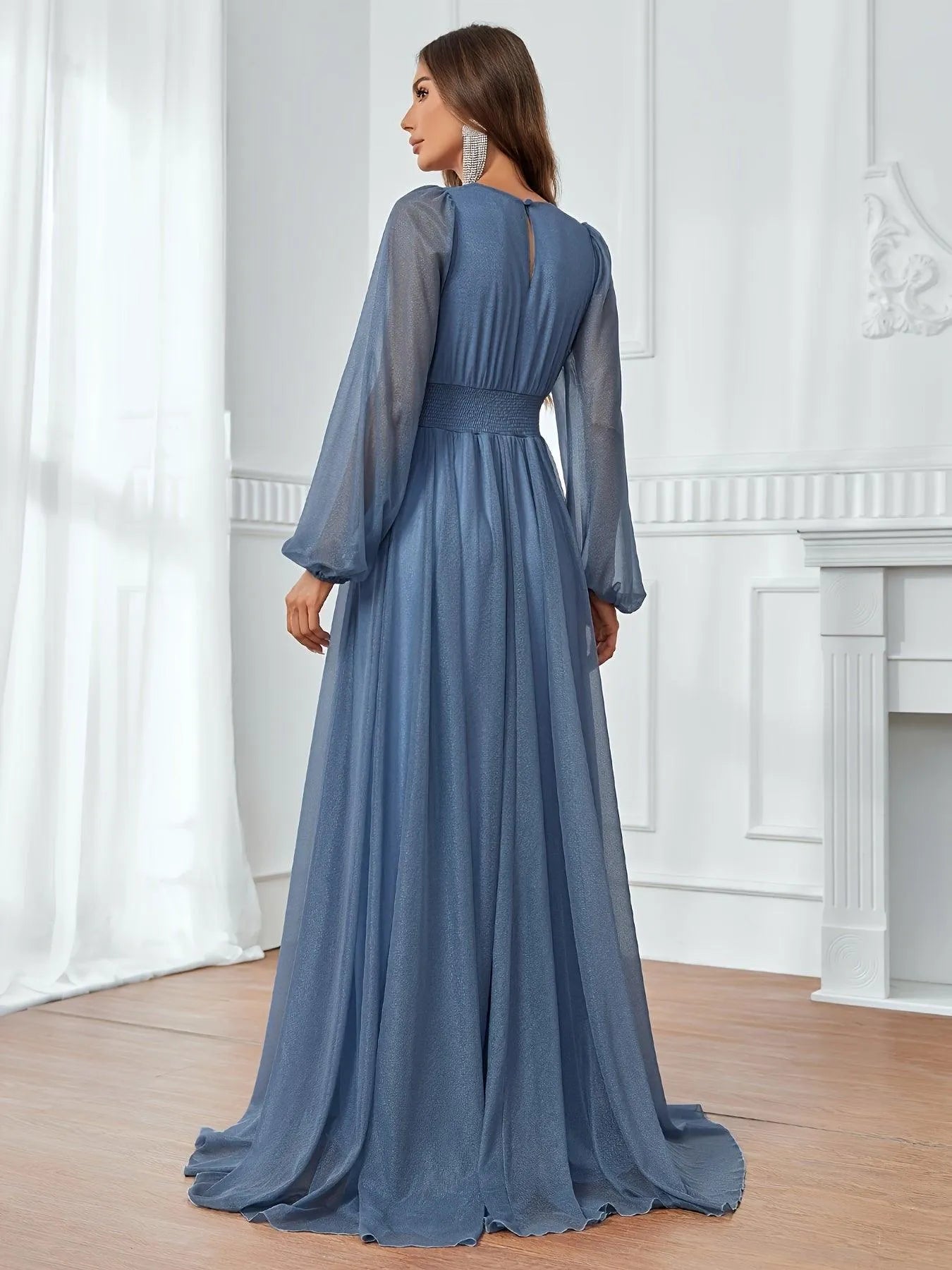 Elegant Shirred Waist Maxi A Line Dress