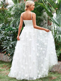 Floral Applique Mesh Cami Wedding Dress - Elonnashop