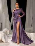 Elegant Evening Gown with Thigh-High Slit & Sequined Sleeves - Idea for Luxury Fashion Shows or Premium Brand Events, XS-XL