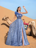 Luxury Gorgeous Ruffle Trim One Shoulder Beaded Sequin Formal Dress