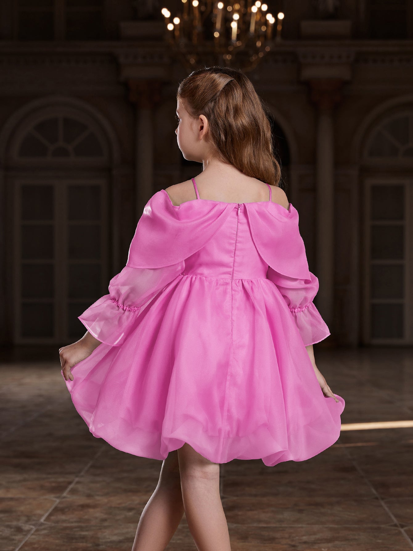 Girl's Off Shoulder Bow Front Puff Dress