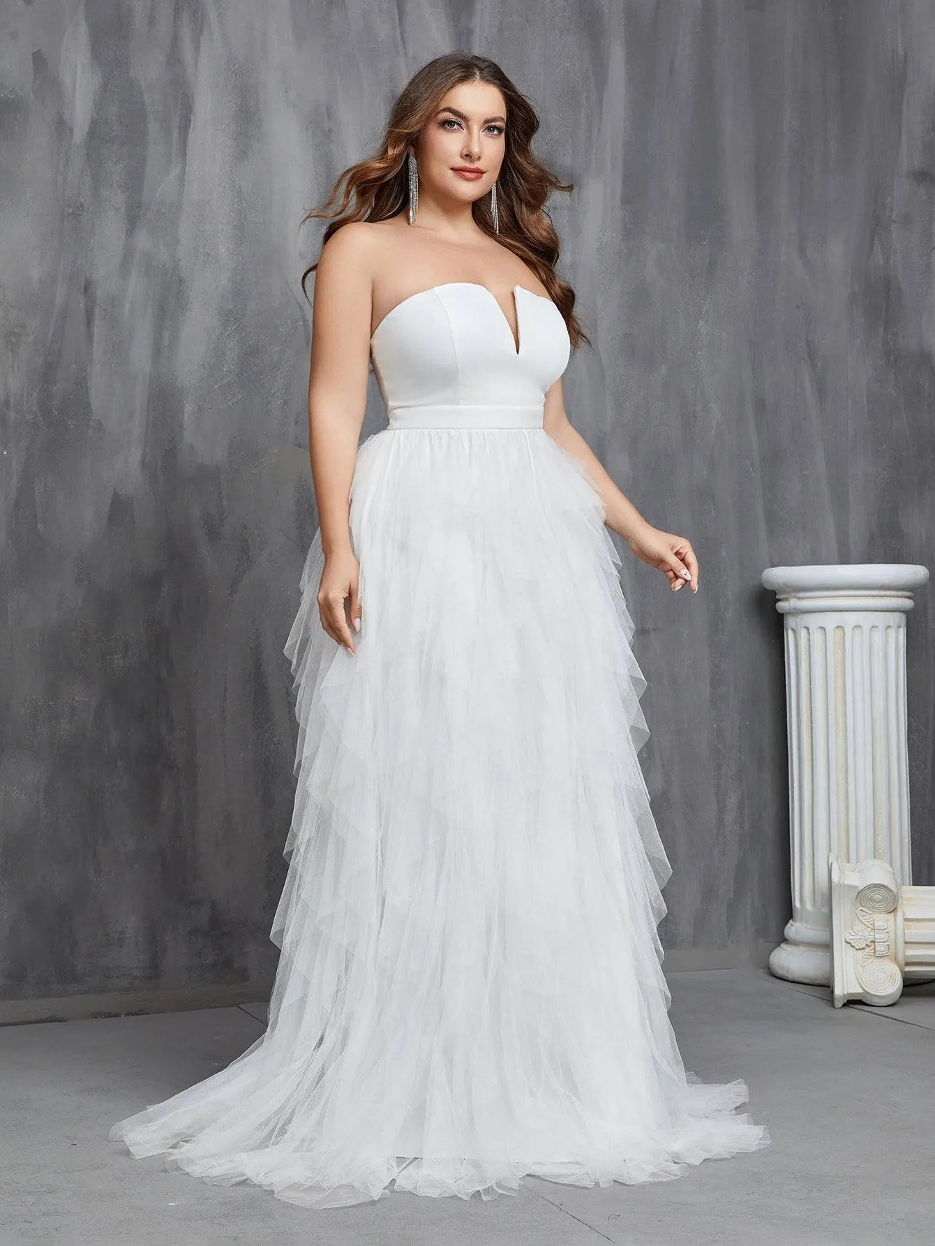 Plus Mesh Overlay Tube Wedding Dresses