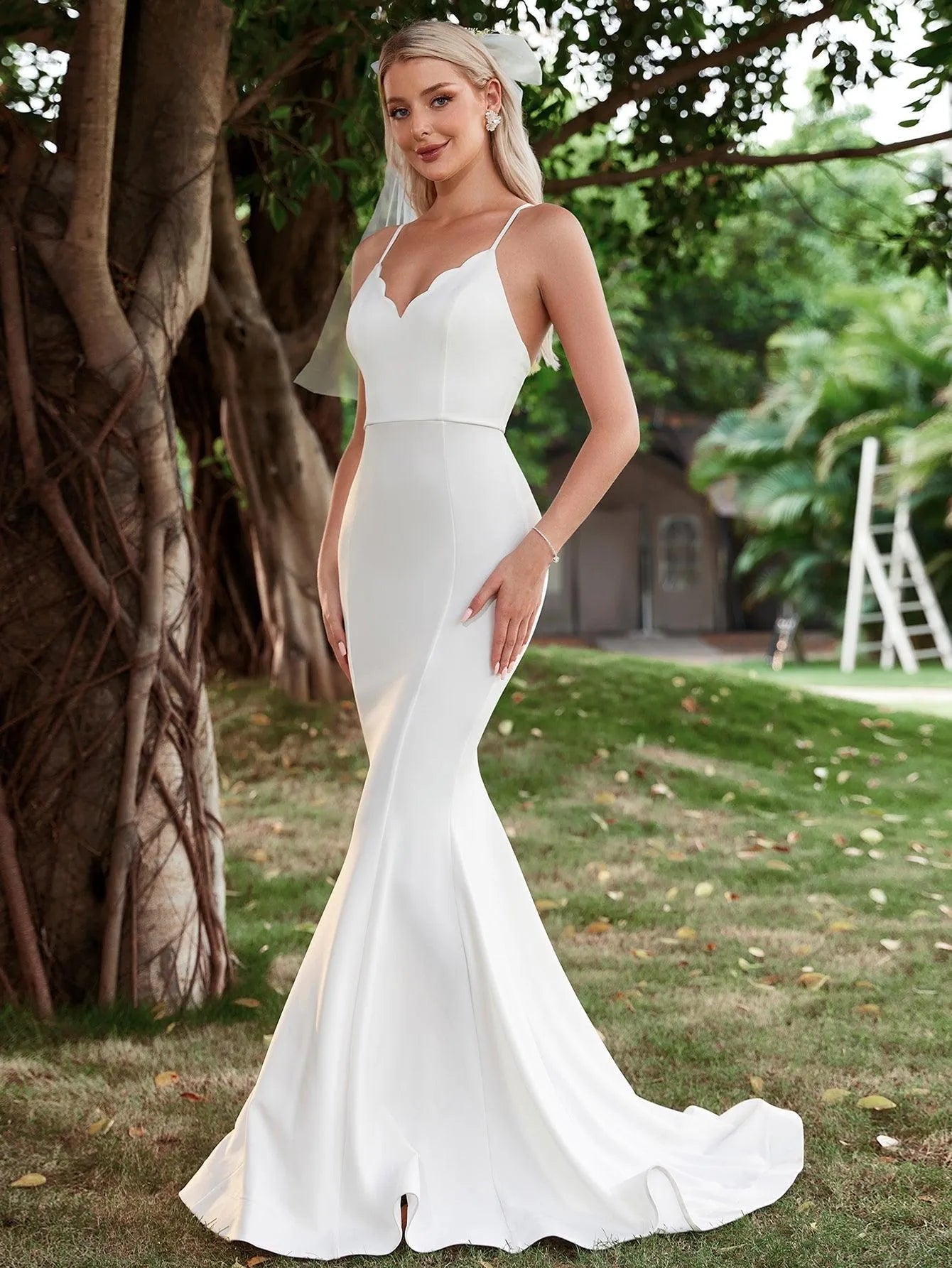 Elegant Backless Mermaid Hem Cami Wedding Dress