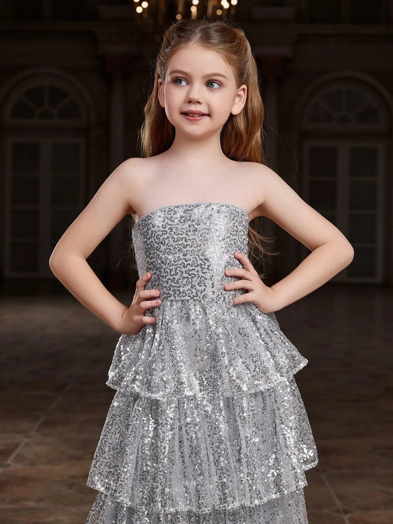 Tween Girls' Layered Hem Sequin Tube Party Dress