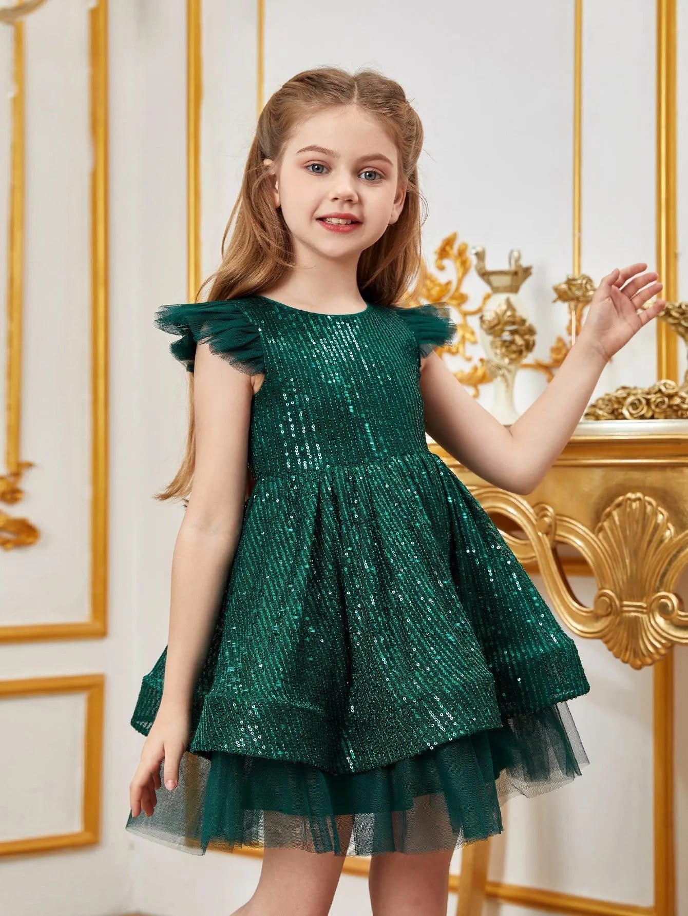 Tween Girls' Sparkling Cap Sleeves Sequin Party Dress