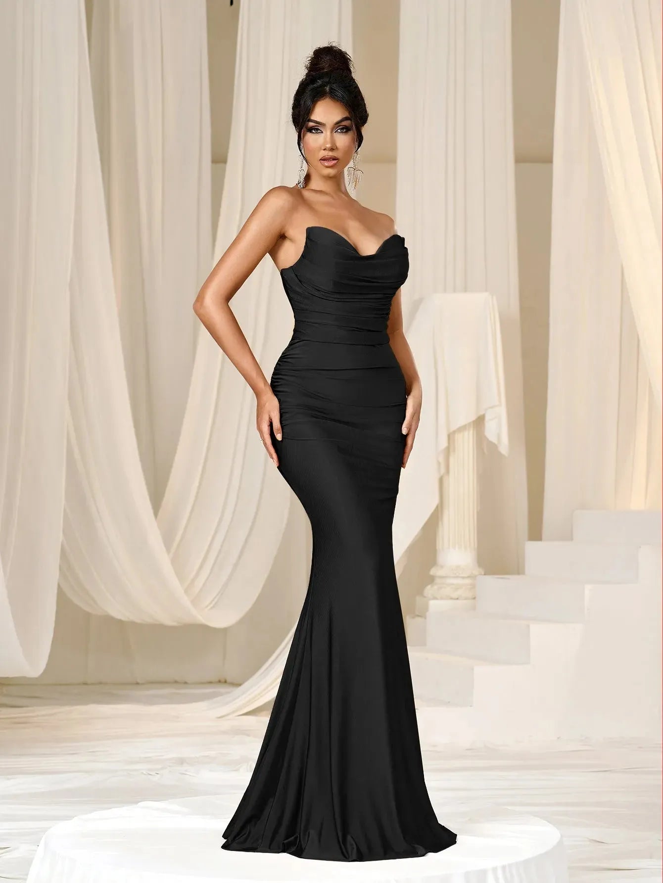 Elegant Solid Strapless Mermaid Hem Evening Dress