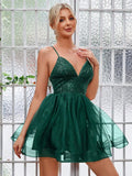 Contrast Sequin Mesh Overlay Cami Mini Dress - Elonnashop