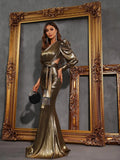 Elegant One Shoulder Cut Out Waist Metallic Dresses - Elonnashop