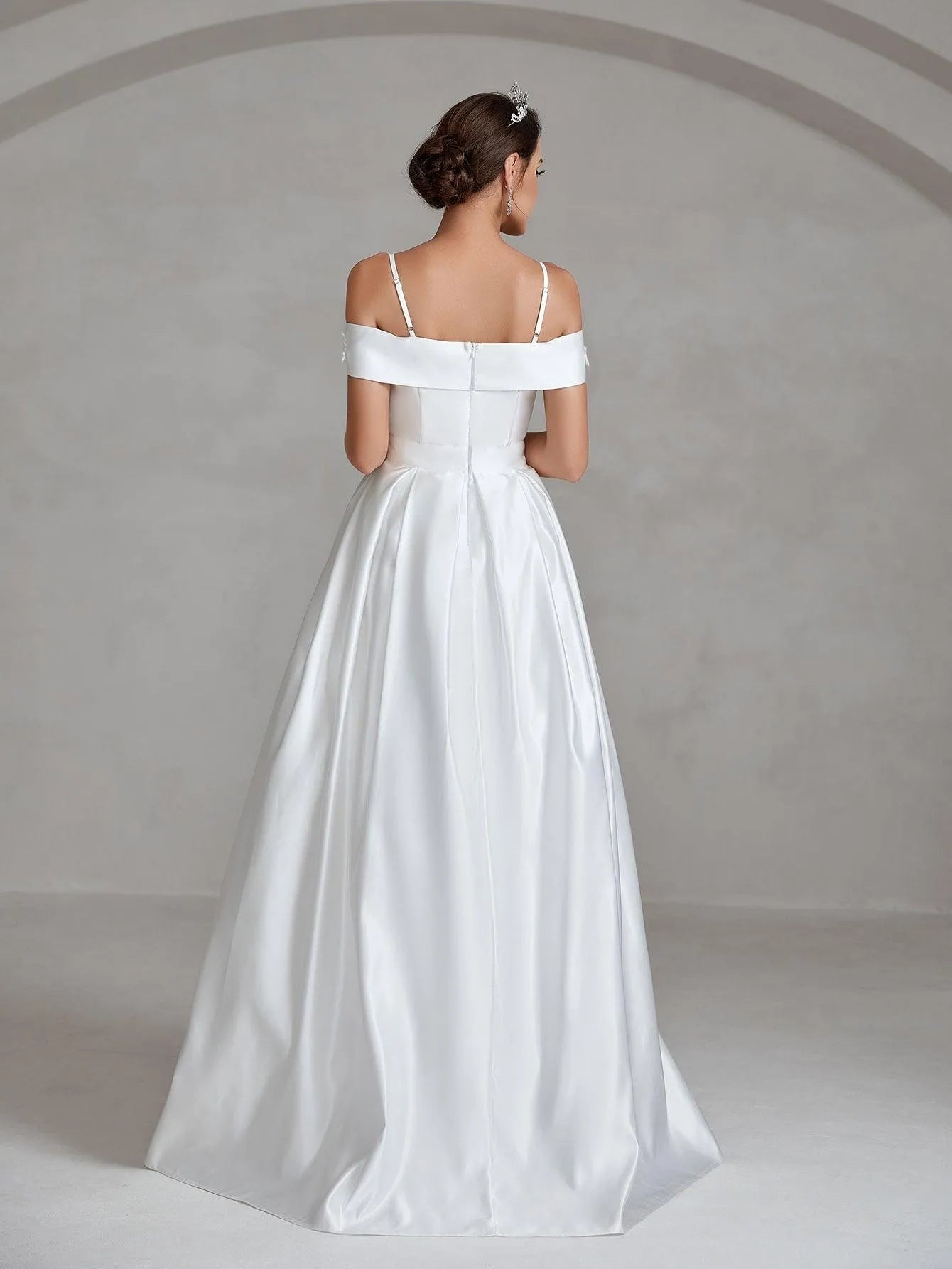 Floral Applique Cold Shoulder Satin Wedding Dresses