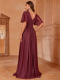 Elegant V Neck Short Sleeve Maxi A Line Dress - Elonnashop