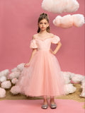 Tween Girls' Puff Sleeve Sequin Contrast Mesh Party Dress
