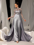 Luxe Sequin-Trimmed Jumpsuit with Glittering Bodice & Satin Wide-Leg Pants for Evening Glam, XS-XL