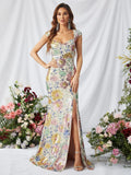 Elegant Sweetheart Neck Floral Sequins Slit Prom Dress - Elonnashop