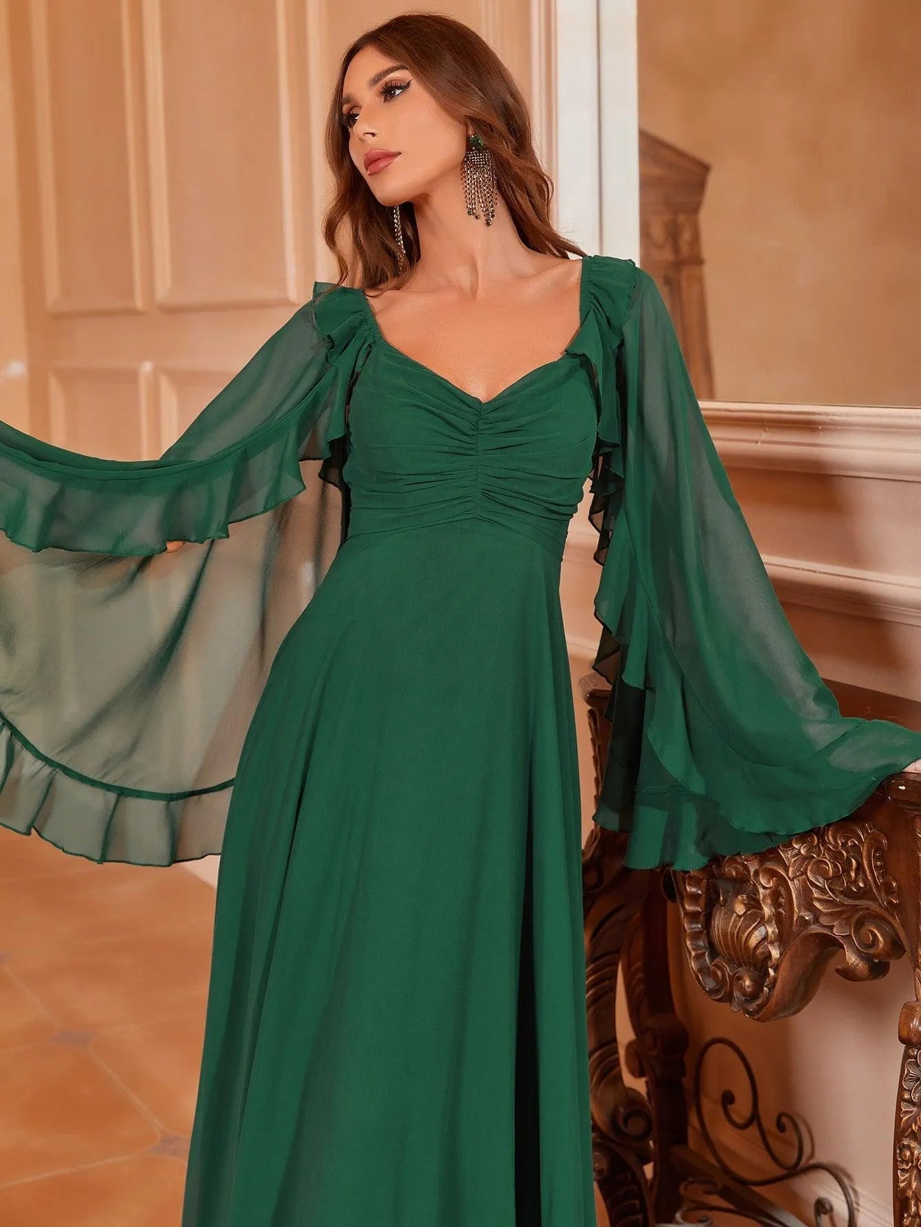 Cape Sleeves Chiffon Party Dress