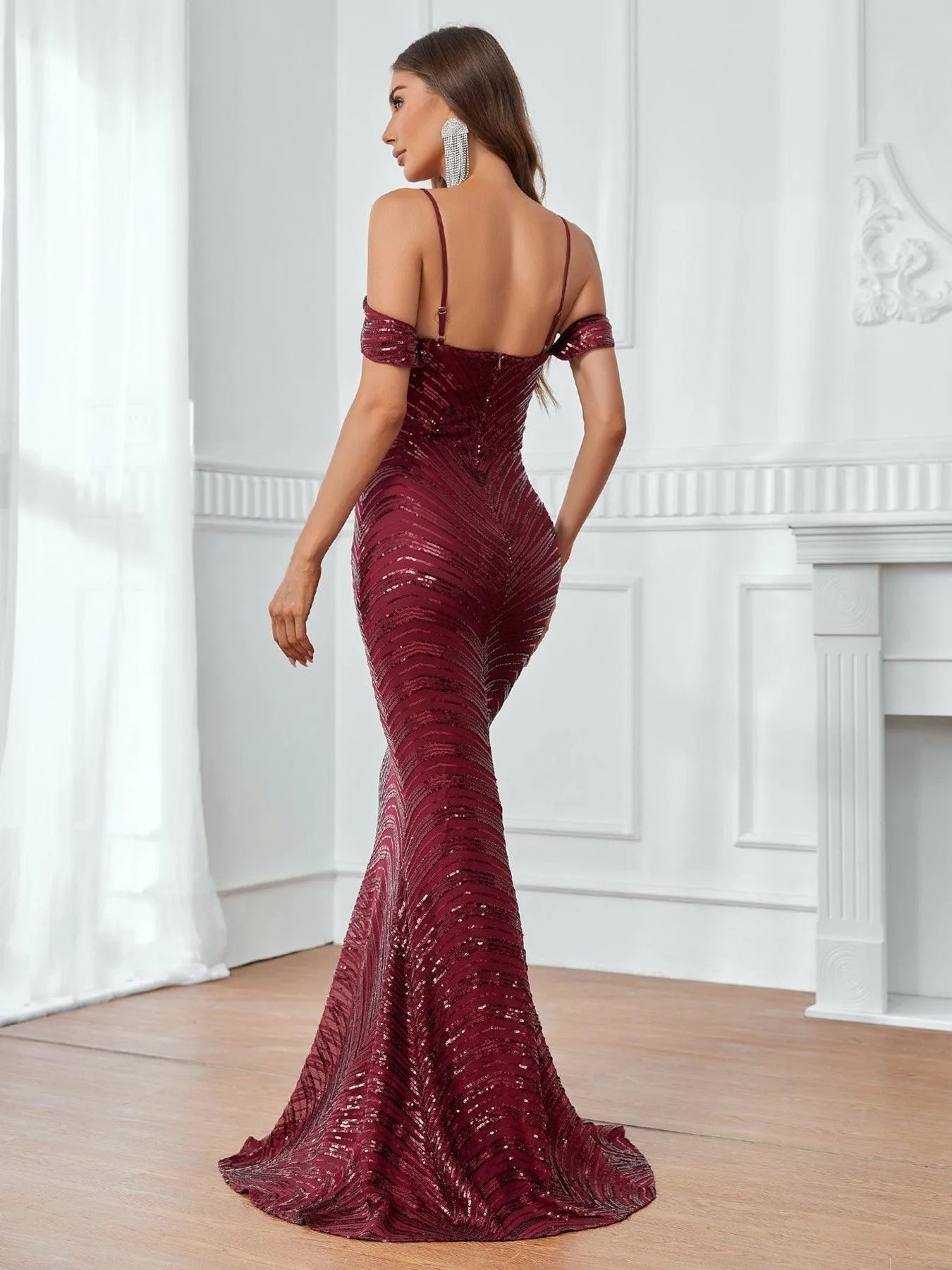 Cold Shoulder Backless Sequin Mermaid Dresses