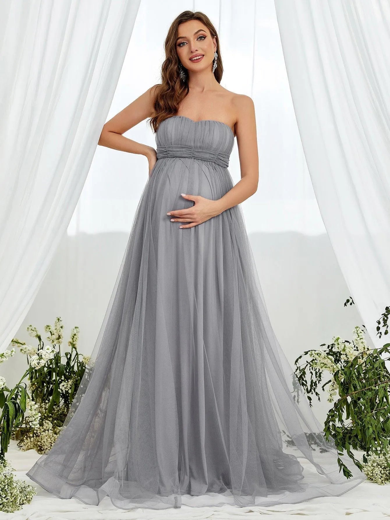 Maternity Solid Mesh A Line Tube Dress