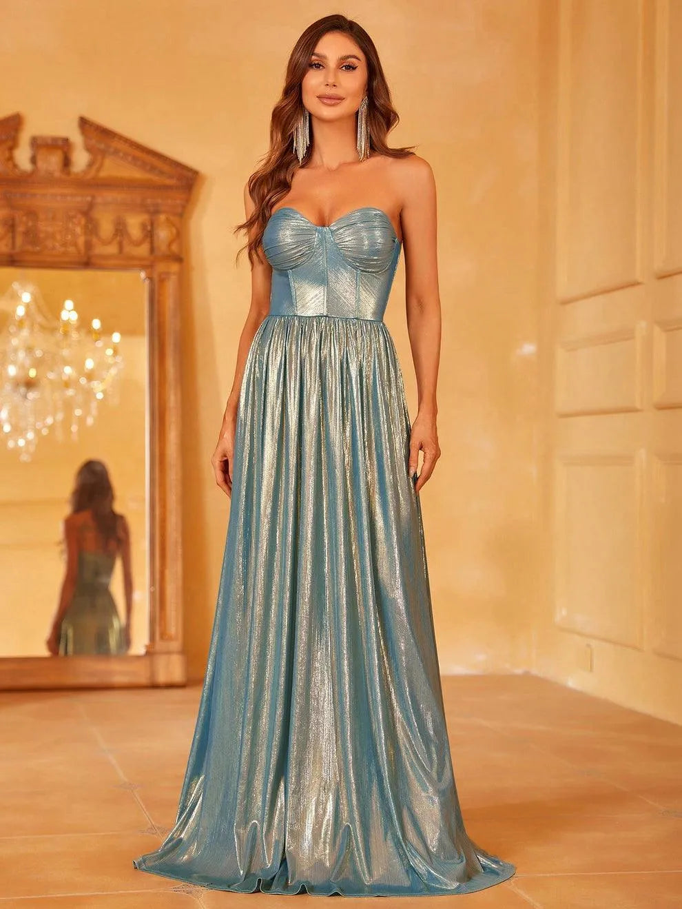 Elegant Metallic Strapless Evening Dress