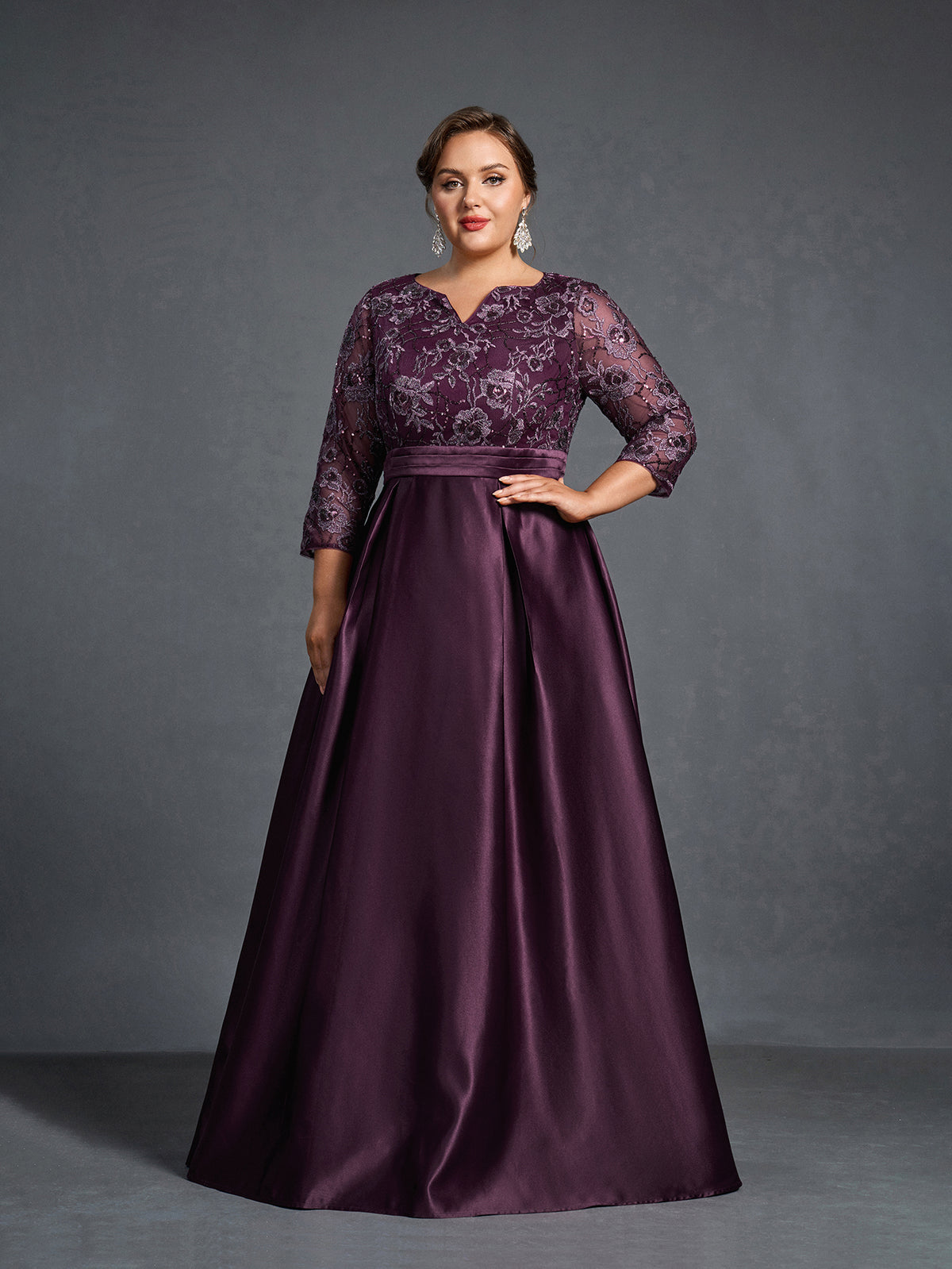 Plus Womens' Evening Gown: Allover Sequin-Embroidered Bodice & Satin A-Line Skirt – Elegant Formal Dress for Black-Tie Events