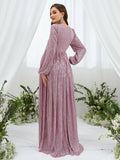 Maternity Ruched Bust Lantern Sleeve Sequin Party Dress - Elonnashop
